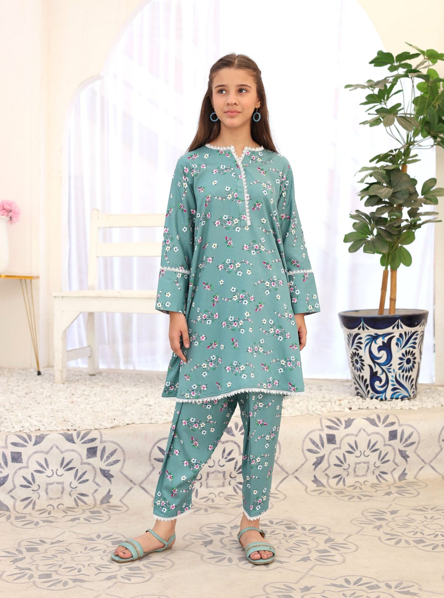 Turquoise Blossom – 2pc Linen