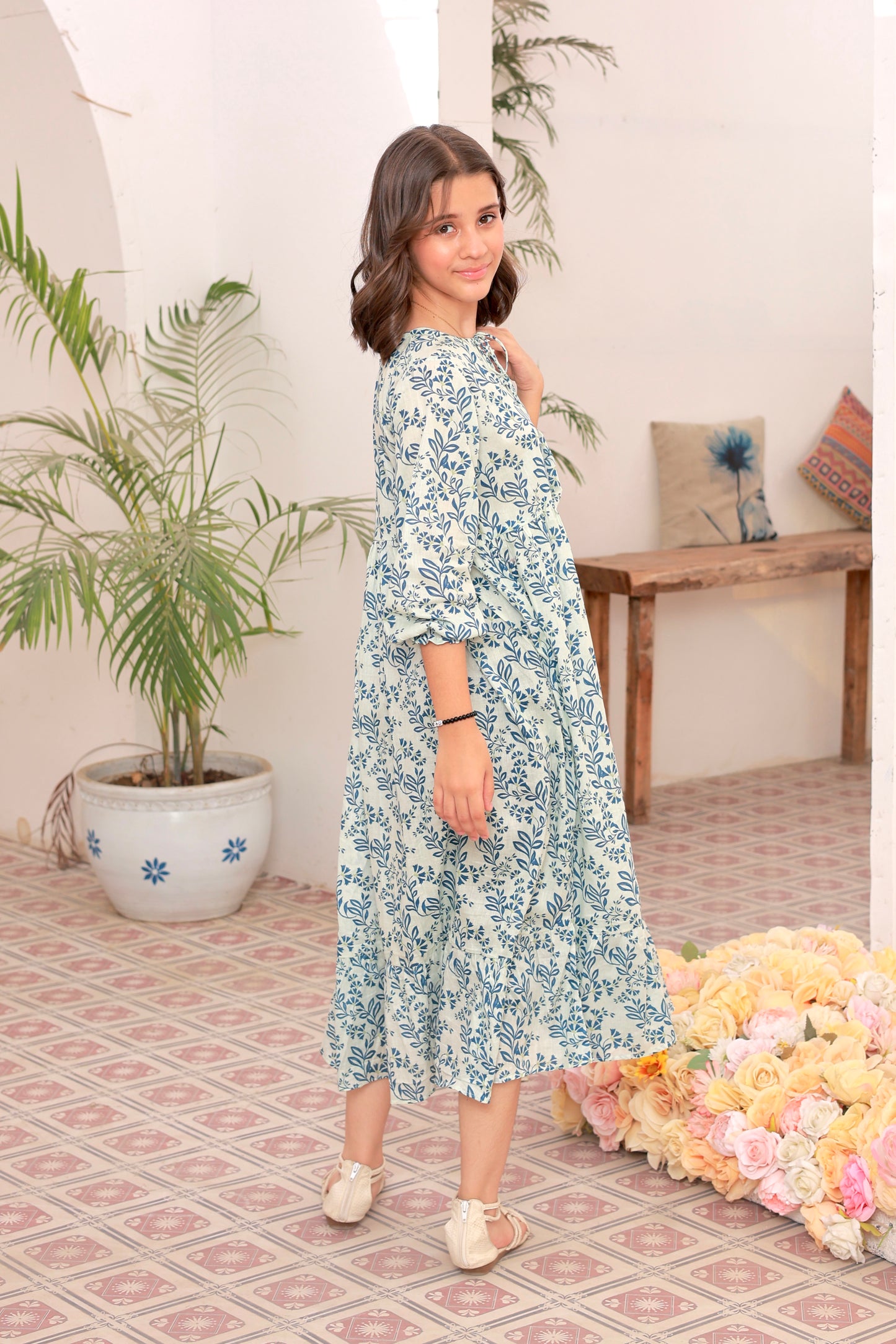 Navy Leaf - Cotton Lawn