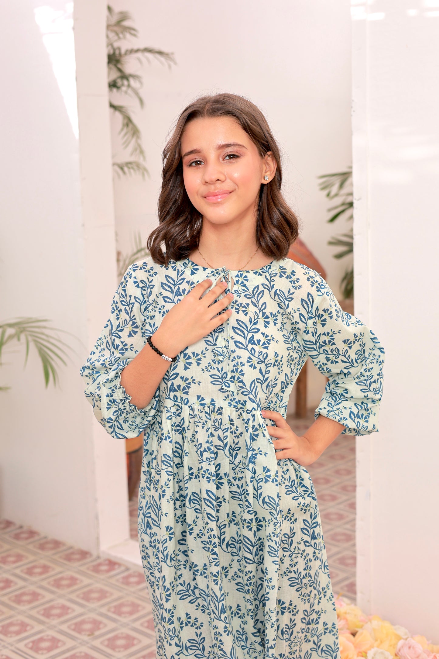 Navy Leaf - Cotton Lawn