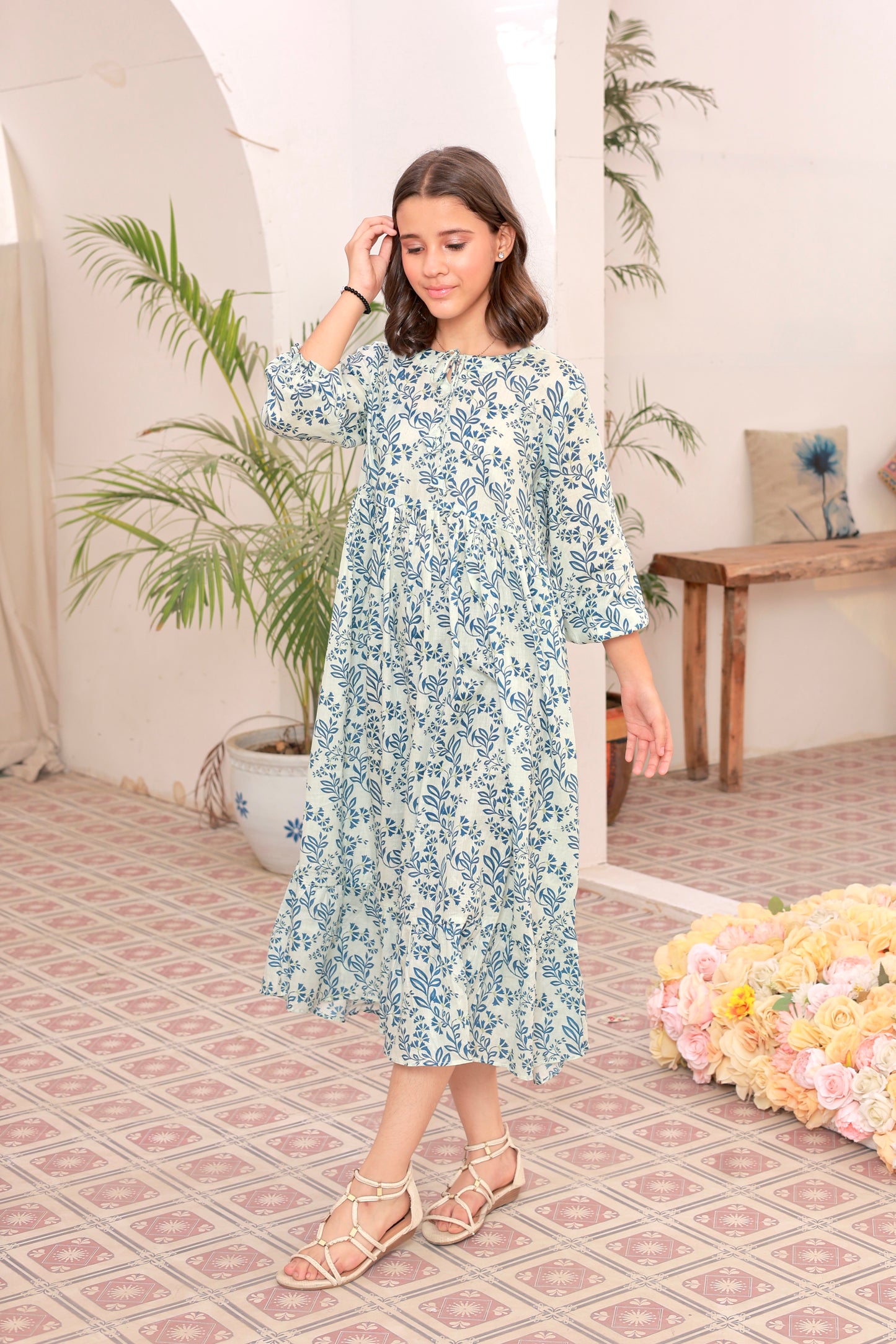 Navy Leaf - Cotton Lawn