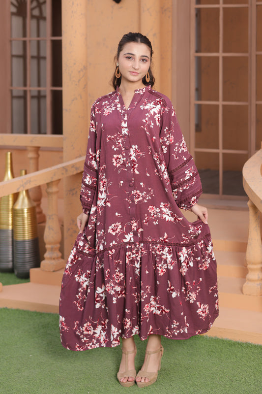 Maroon Blossom Grace - Linen