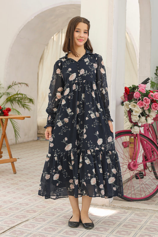 Navy Bloom - Chiffon