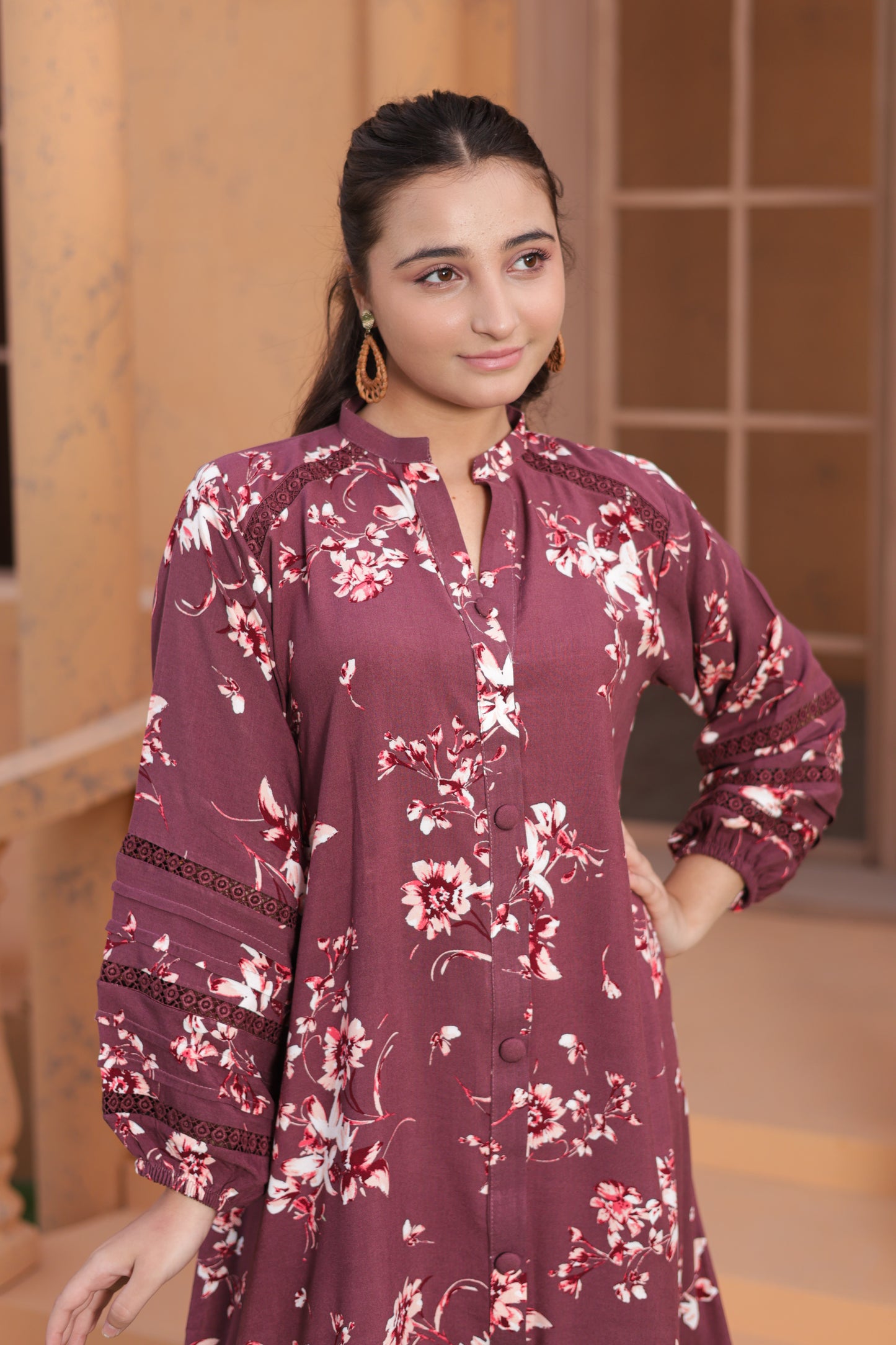 Maroon Blossom Grace - Linen