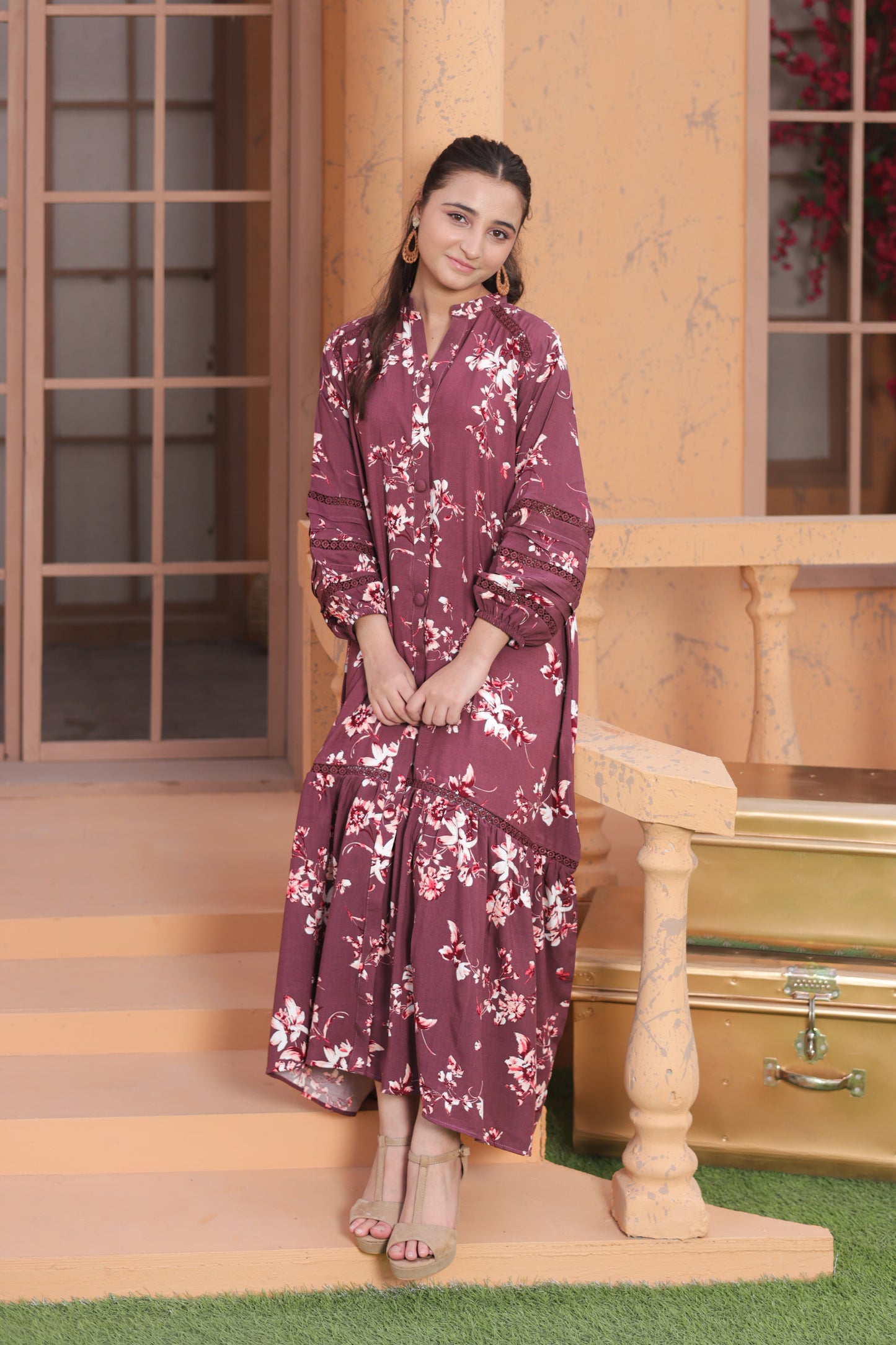 Maroon Blossom Grace - Linen