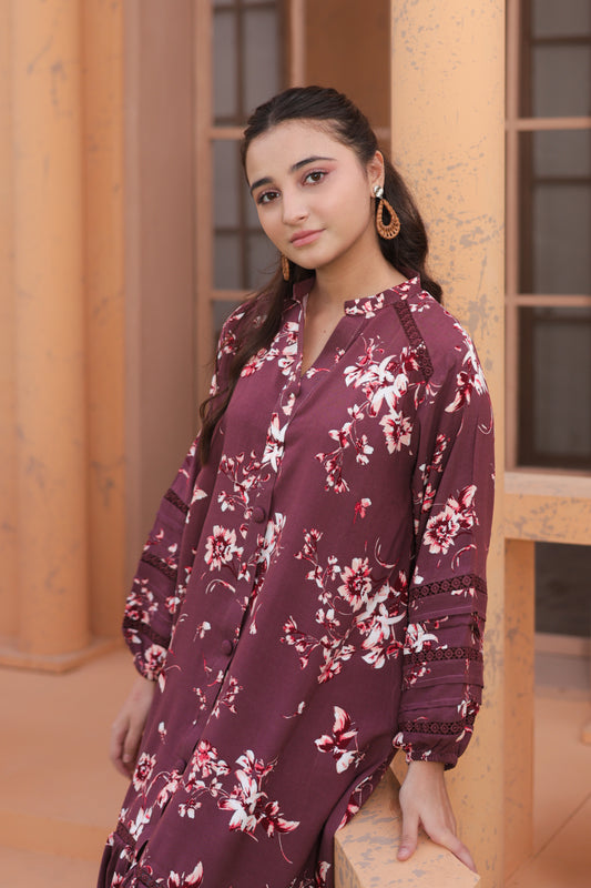 Maroon Blossom Grace - Linen