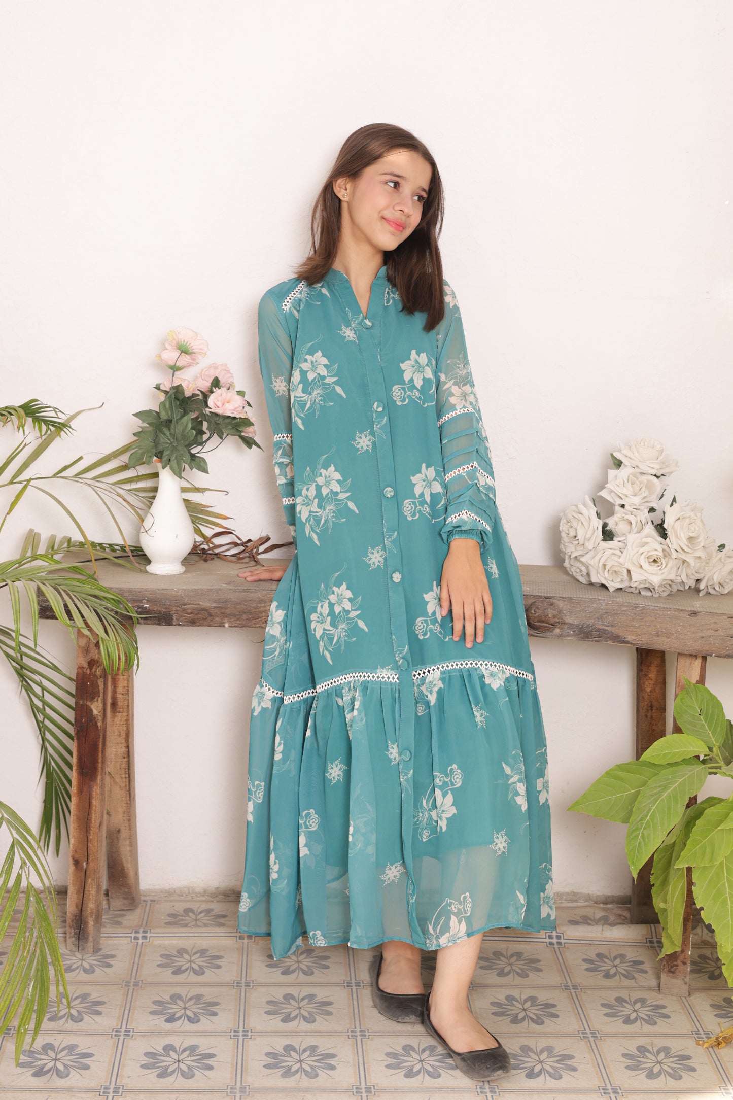 Teal Bloom - Chiffon